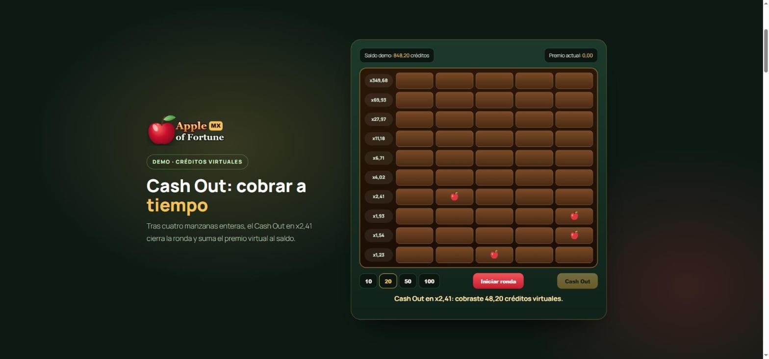 Apple of Fortune demo: Cash Out en x2,41 con créditos virtuales