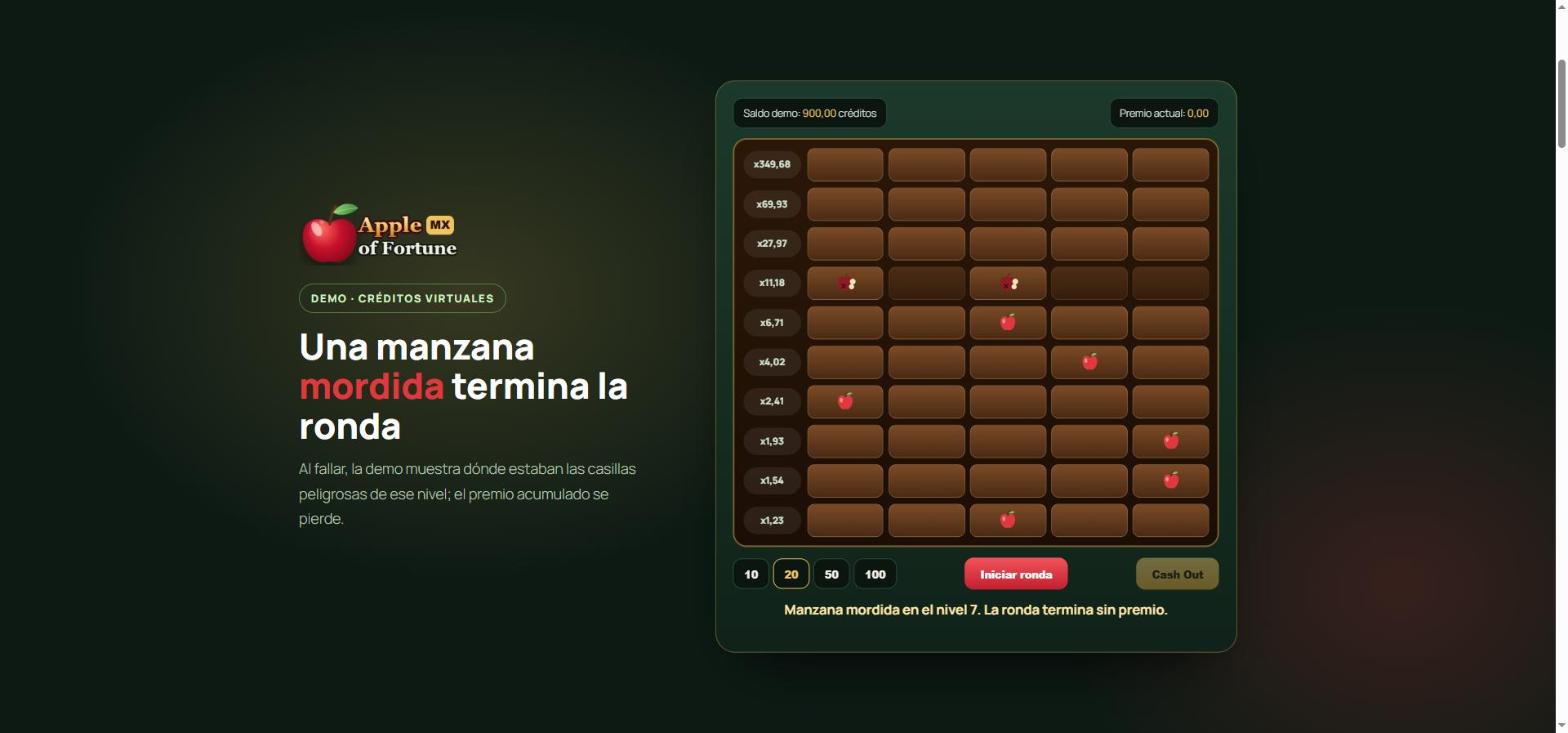 Apple of Fortune demo: manzana mordida en el nivel 7 termina la ronda