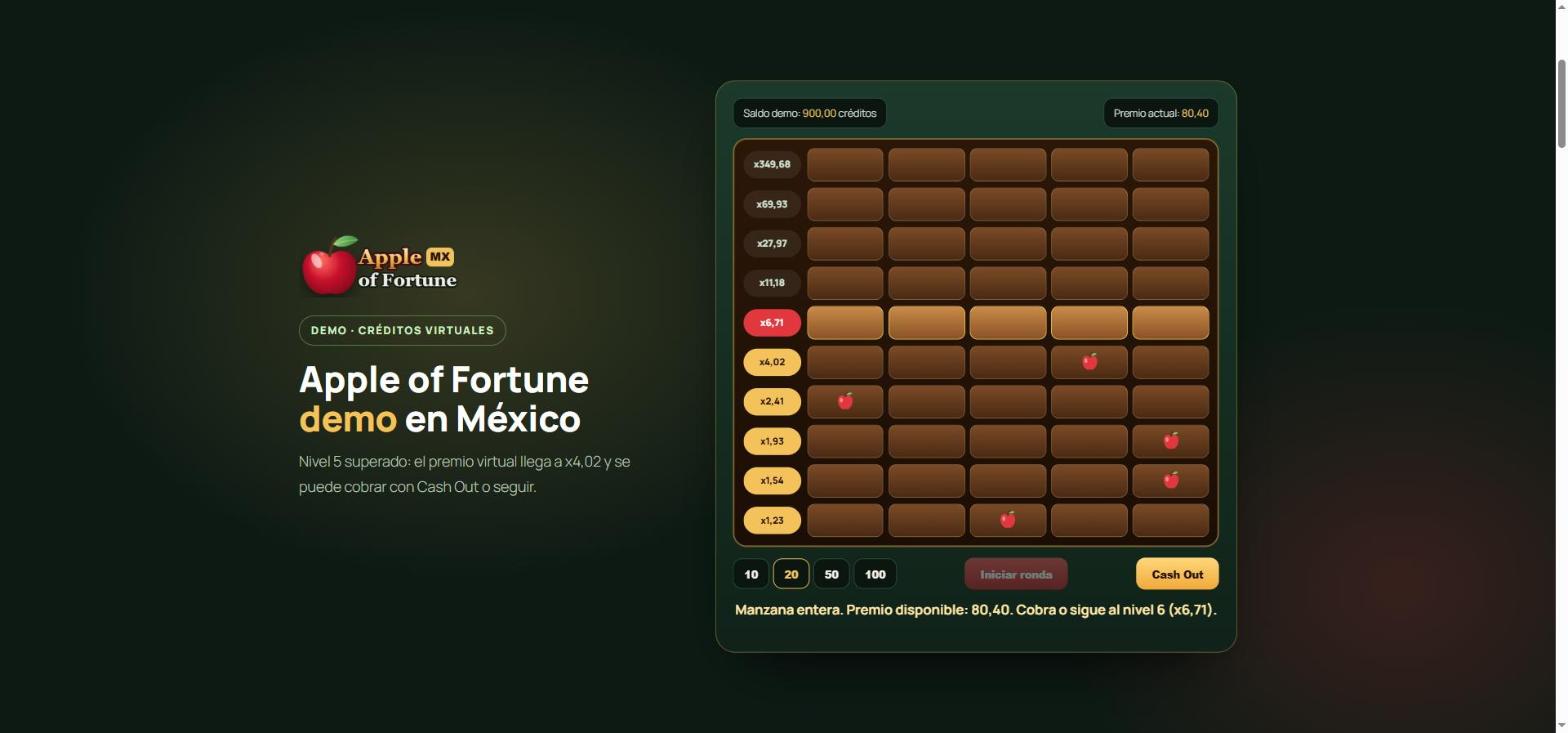 Apple of Fortune demo: nivel 5 superado con premio virtual disponible